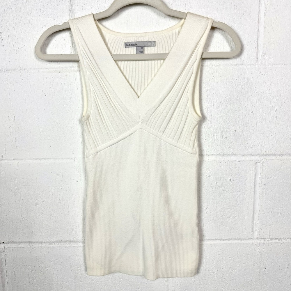Old Navy Sleeveless Babydoll Sweater Y2K (09) Cream Deep-V Siren Office Retro XS